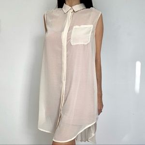 Mink pink button up pleat back tunic dress XS